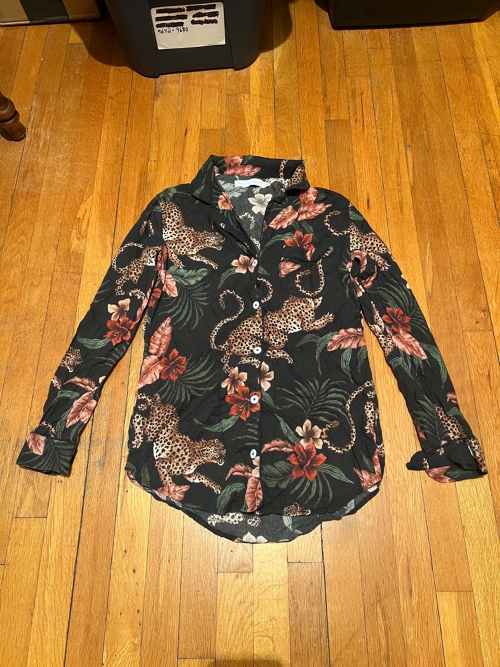Leopard & Floral Satin Pajama Top - Black with Rust Floral - Picture 2 of 15